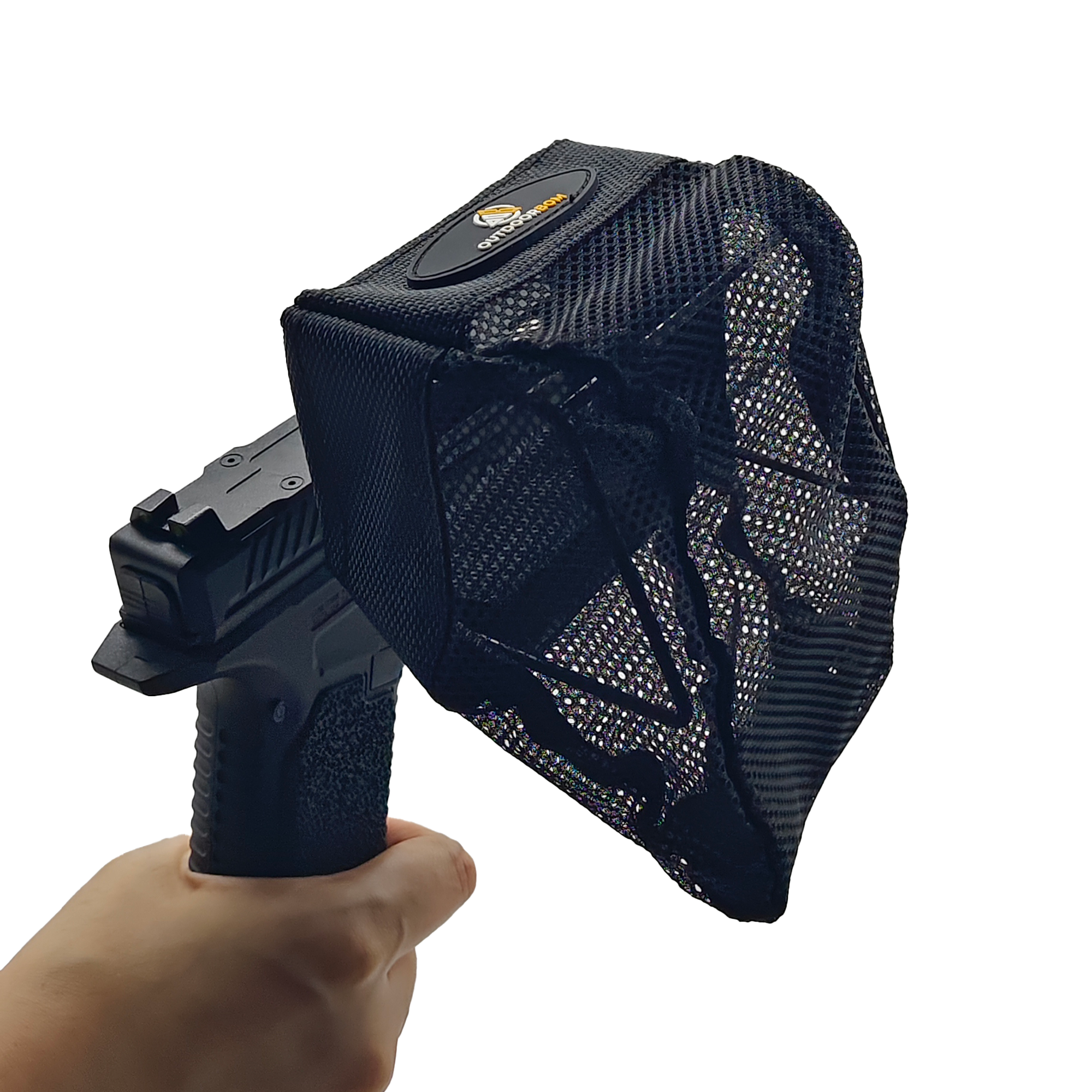 outdoorbom pistol brass catcher mounted on Glock 19